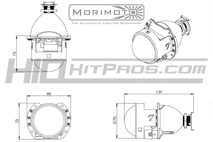 Morimoto Mini H1 7.0 Bi-xenon Projectors dimensions