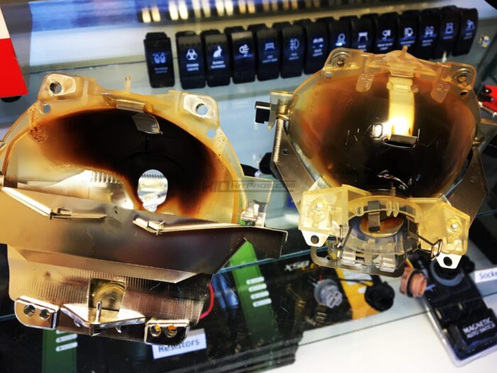 BMW E46 ZKW Burnt Projectors Before Retrofit