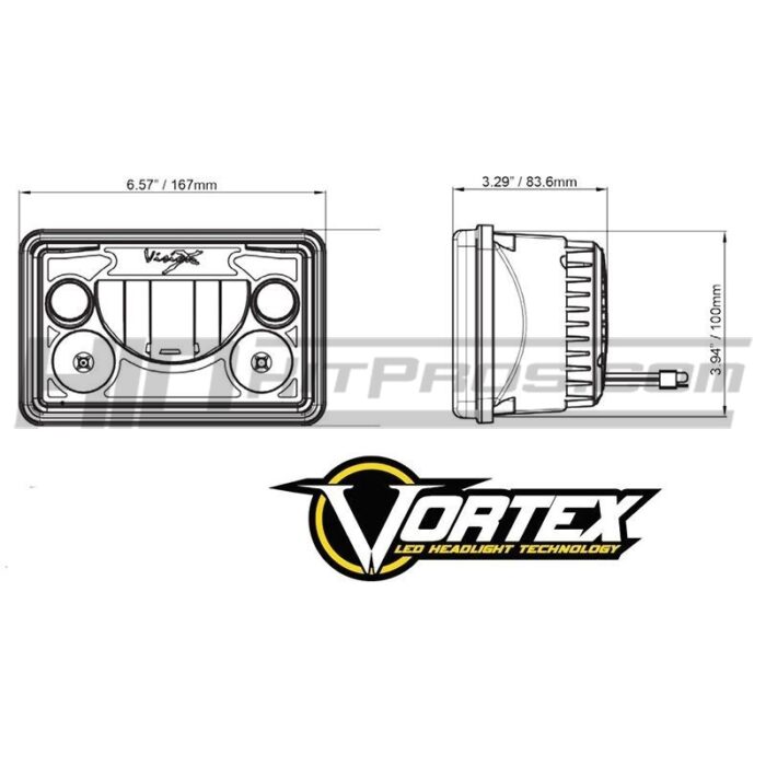 Vision X 4x6 LED Headlamp Dimensions