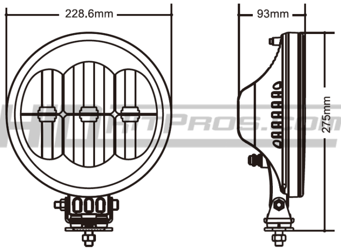 totron-t2960-led-driving-light-dimensions