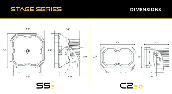 SSC2 SS3 Ditch Light Dimensions